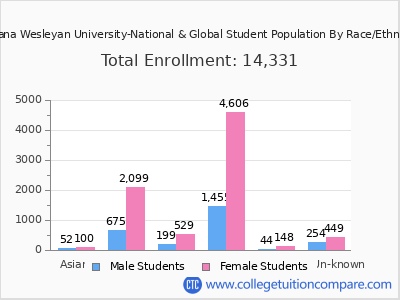 Indiana Wesleyan University-National & Global 2025 Student Population by Gender and Race chart