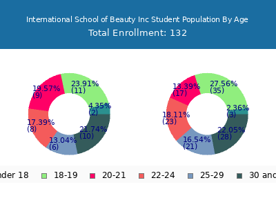 International School of Beauty Inc 2024 Student Population Age Diversity Pie chart
