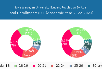 Iowa Wesleyan University 2023 Student Population Age Diversity Pie chart