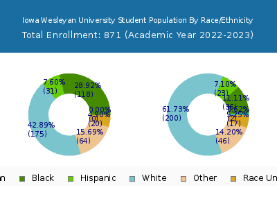 Iowa Wesleyan University 2023 Student Population by Gender and Race chart
