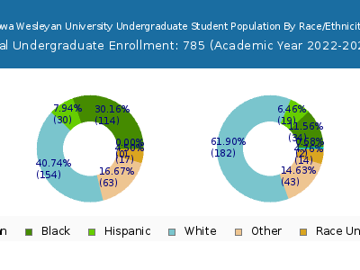 Iowa Wesleyan University 2023 Undergraduate Enrollment by Gender and Race chart