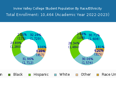 Irvine Valley College 2023 Student Population by Gender and Race chart