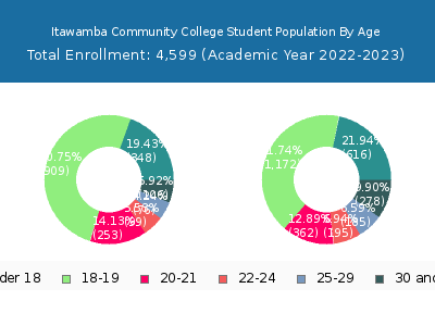 Itawamba Community College 2023 Student Population Age Diversity Pie chart