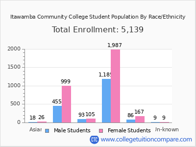 Itawamba Community College 2025 Student Population by Gender and Race chart