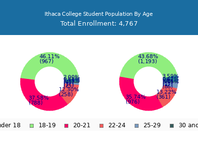 Ithaca College 2024 Student Population Age Diversity Pie chart