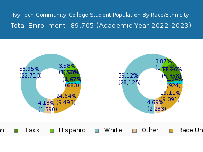Ivy Tech Community College 2023 Student Population by Gender and Race chart