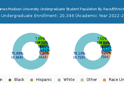James Madison University 2023 Undergraduate Enrollment by Gender and Race chart