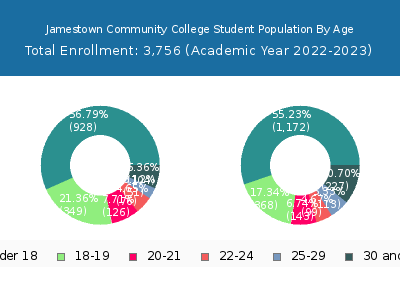 Jamestown Community College 2023 Student Population Age Diversity Pie chart