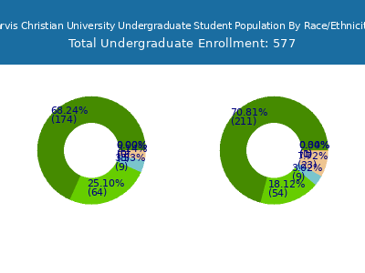 Jarvis Christian University 2025 Undergraduate Enrollment by Gender and Race chart