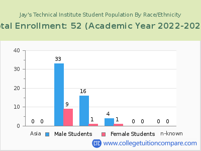 Jay's Technical Institute 2023 Student Population by Gender and Race chart