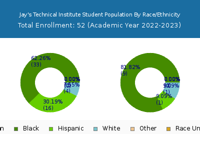 Jay's Technical Institute 2023 Student Population by Gender and Race chart