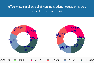 Jefferson Regional School of Nursing 2024 Student Population Age Diversity Pie chart