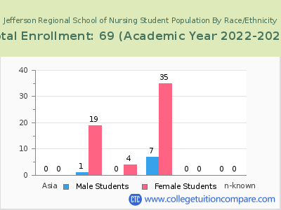 Jefferson Regional School of Nursing 2023 Student Population by Gender and Race chart