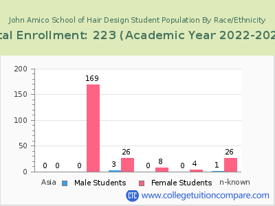 John Amico School of Hair Design 2023 Student Population by Gender and Race chart