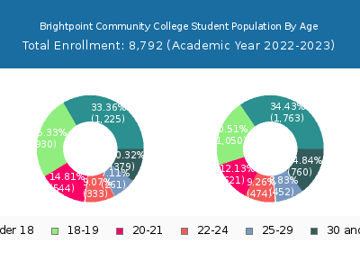 Brightpoint Community College 2023 Student Population Age Diversity Pie chart