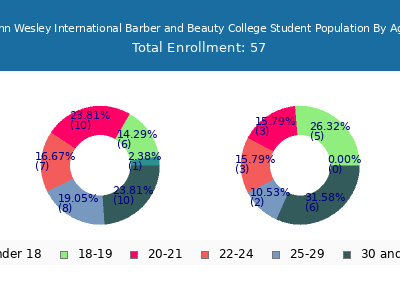 John Wesley International Barber and Beauty College 2024 Student Population Age Diversity Pie chart