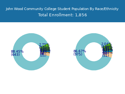 John Wood Community College 2025 Student Population by Gender and Race chart