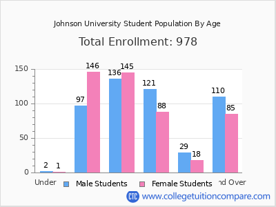 Johnson University 2025 Student Population by Age chart