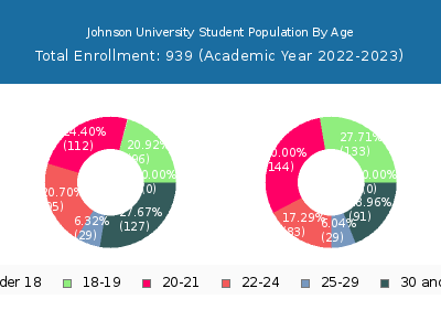 Johnson University 2023 Student Population Age Diversity Pie chart
