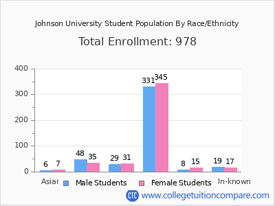 Johnson University 2025 Student Population by Gender and Race chart