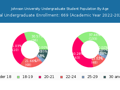 Johnson University 2023 Undergraduate Enrollment Age Diversity Pie chart