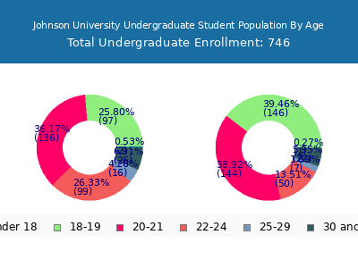 Johnson University 2025 Undergraduate Enrollment Age Diversity Pie chart