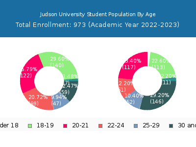 Judson University 2023 Student Population Age Diversity Pie chart
