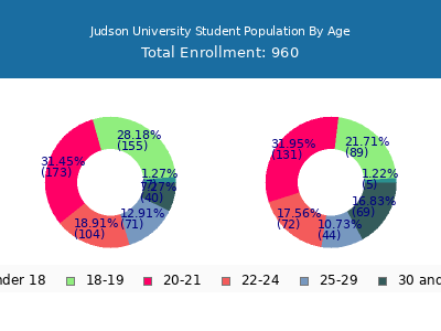 Judson University 2025 Student Population Age Diversity Pie chart
