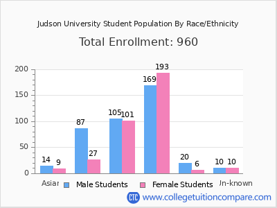 Judson University 2025 Student Population by Gender and Race chart