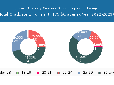 Judson University 2023 Graduate Enrollment Age Diversity Pie chart