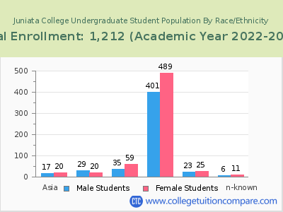 Juniata College 2023 Undergraduate Enrollment by Gender and Race chart
