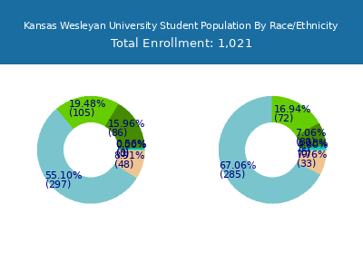 Kansas Wesleyan University 2025 Student Population by Gender and Race chart
