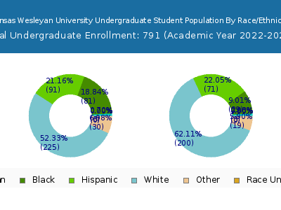 Kansas Wesleyan University 2023 Undergraduate Enrollment by Gender and Race chart
