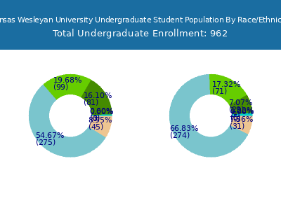 Kansas Wesleyan University 2025 Undergraduate Enrollment by Gender and Race chart