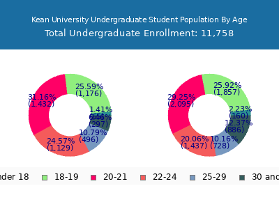 Kean University 2025 Undergraduate Enrollment Age Diversity Pie chart