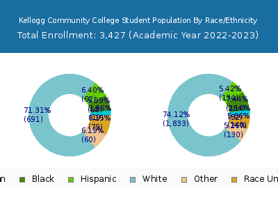 Kellogg Community College 2023 Student Population by Gender and Race chart