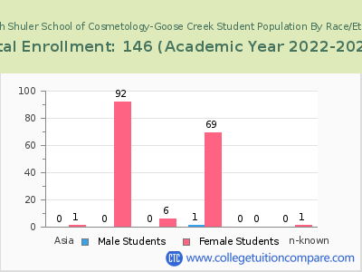 Kenneth Shuler School of Cosmetology-Goose Creek 2023 Student Population by Gender and Race chart