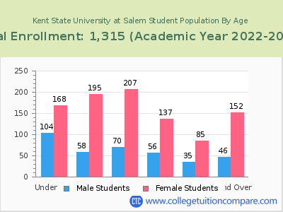 Kent State University at Salem 2023 Student Population by Age chart