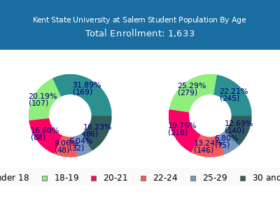 Kent State University at Salem 2025 Student Population Age Diversity Pie chart