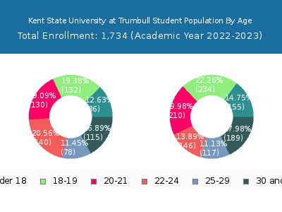 Kent State University at Trumbull 2023 Student Population Age Diversity Pie chart