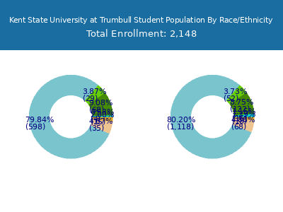 Kent State University at Trumbull 2025 Student Population by Gender and Race chart