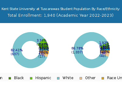 Kent State University at Tuscarawas 2023 Student Population by Gender and Race chart