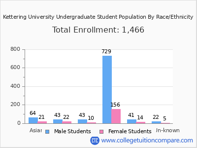 Kettering University 2025 Undergraduate Enrollment by Gender and Race chart