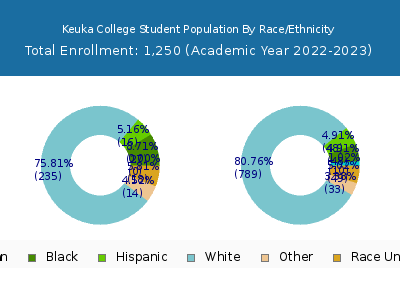 Keuka College 2023 Student Population by Gender and Race chart