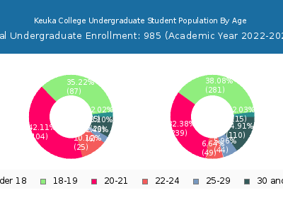 Keuka College 2023 Undergraduate Enrollment Age Diversity Pie chart