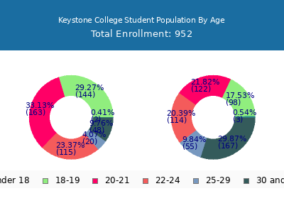 Keystone College 2024 Student Population Age Diversity Pie chart
