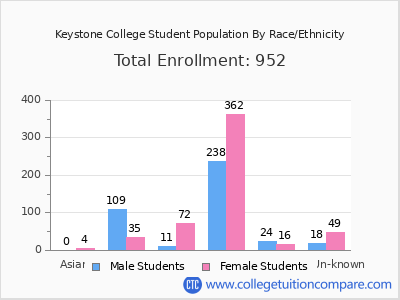 Keystone College 2025 Student Population by Gender and Race chart