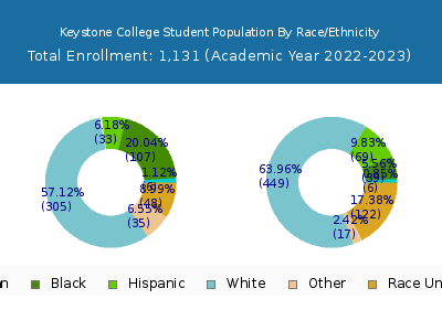 Keystone College 2023 Student Population by Gender and Race chart