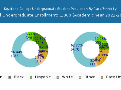 Keystone College 2023 Undergraduate Enrollment by Gender and Race chart