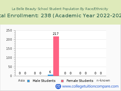 La Belle Beauty School 2023 Student Population by Gender and Race chart